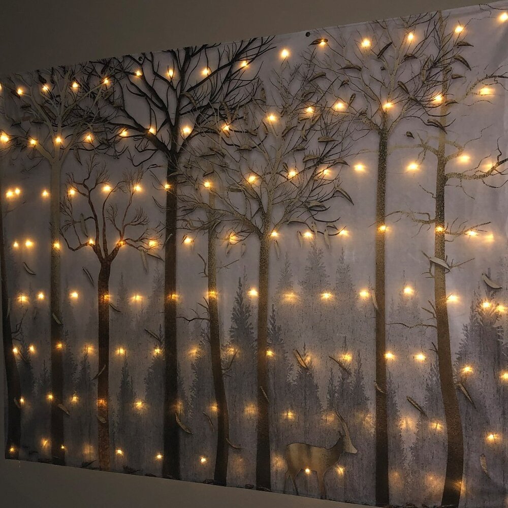 Wall Hanging Tapestry w/ LED Fairy Lights Modern Gold Bedroom Living Room